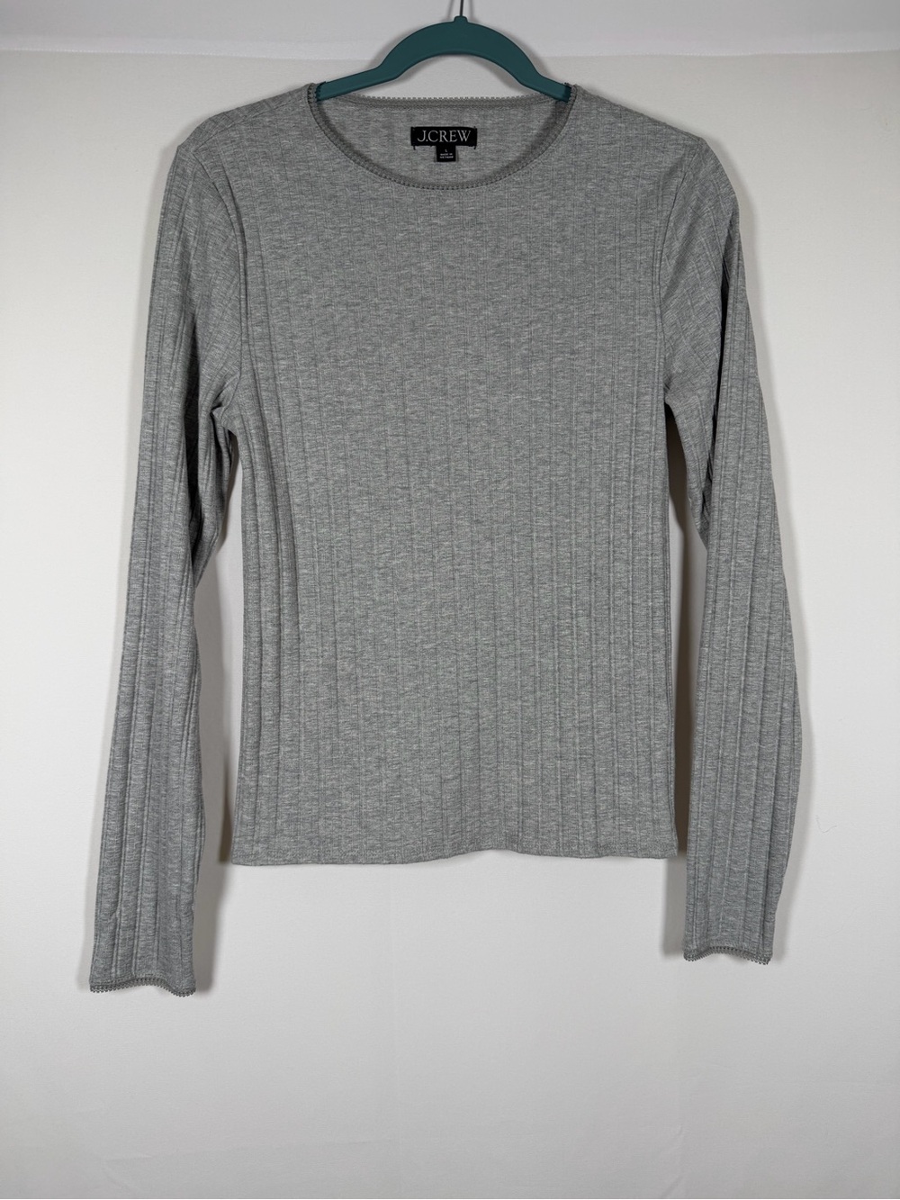 J. Crew Slim Ribbed Long-Sleeve Top Light Heather Gray Ballet, Feminine, Dainty